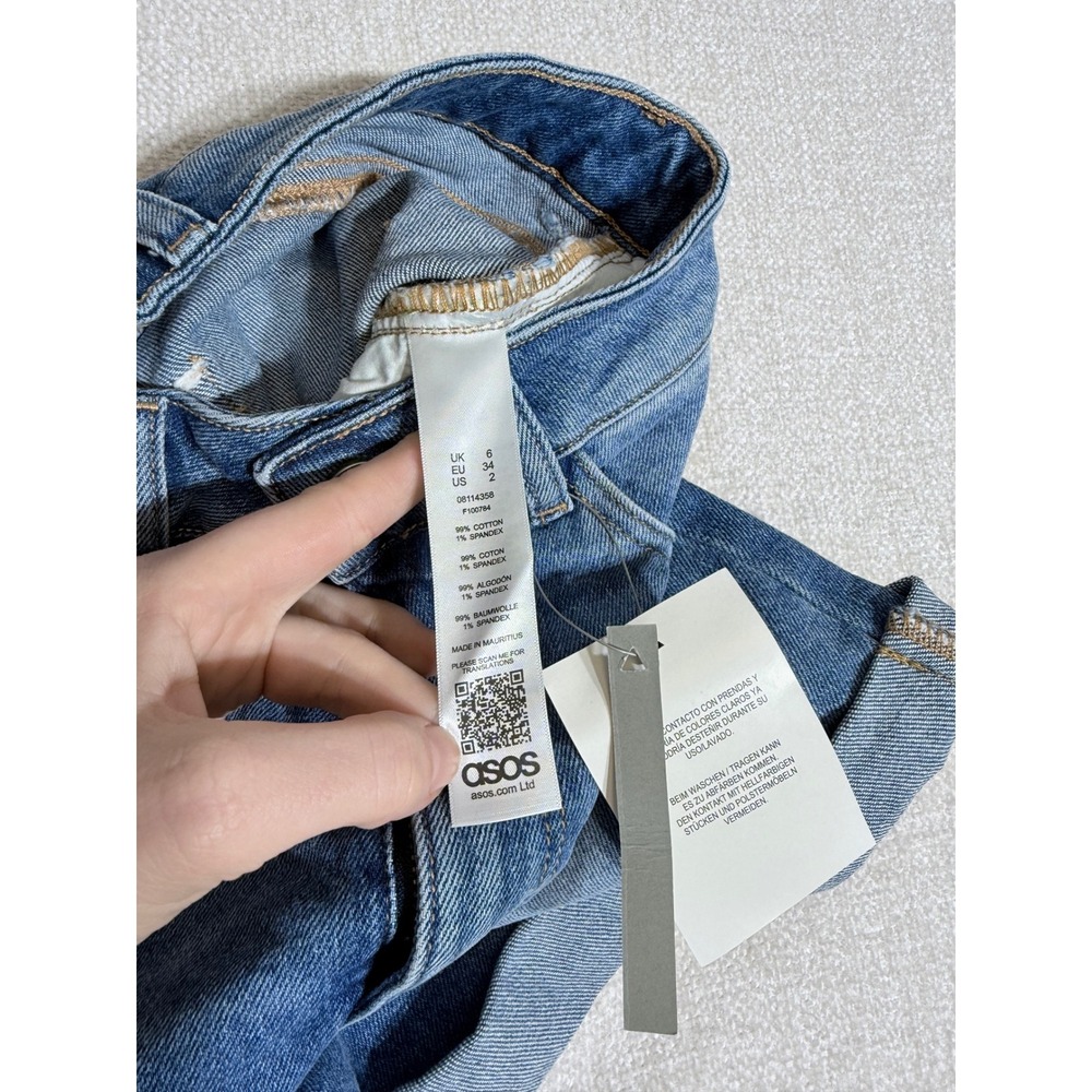 ASOS Denim High Waisted Cuffed Jean Shorts Medium Wash Blue US 2 NEW - Picture 5 of 7